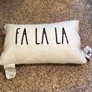 Rae Dunn Festive White Pillow with Black Text